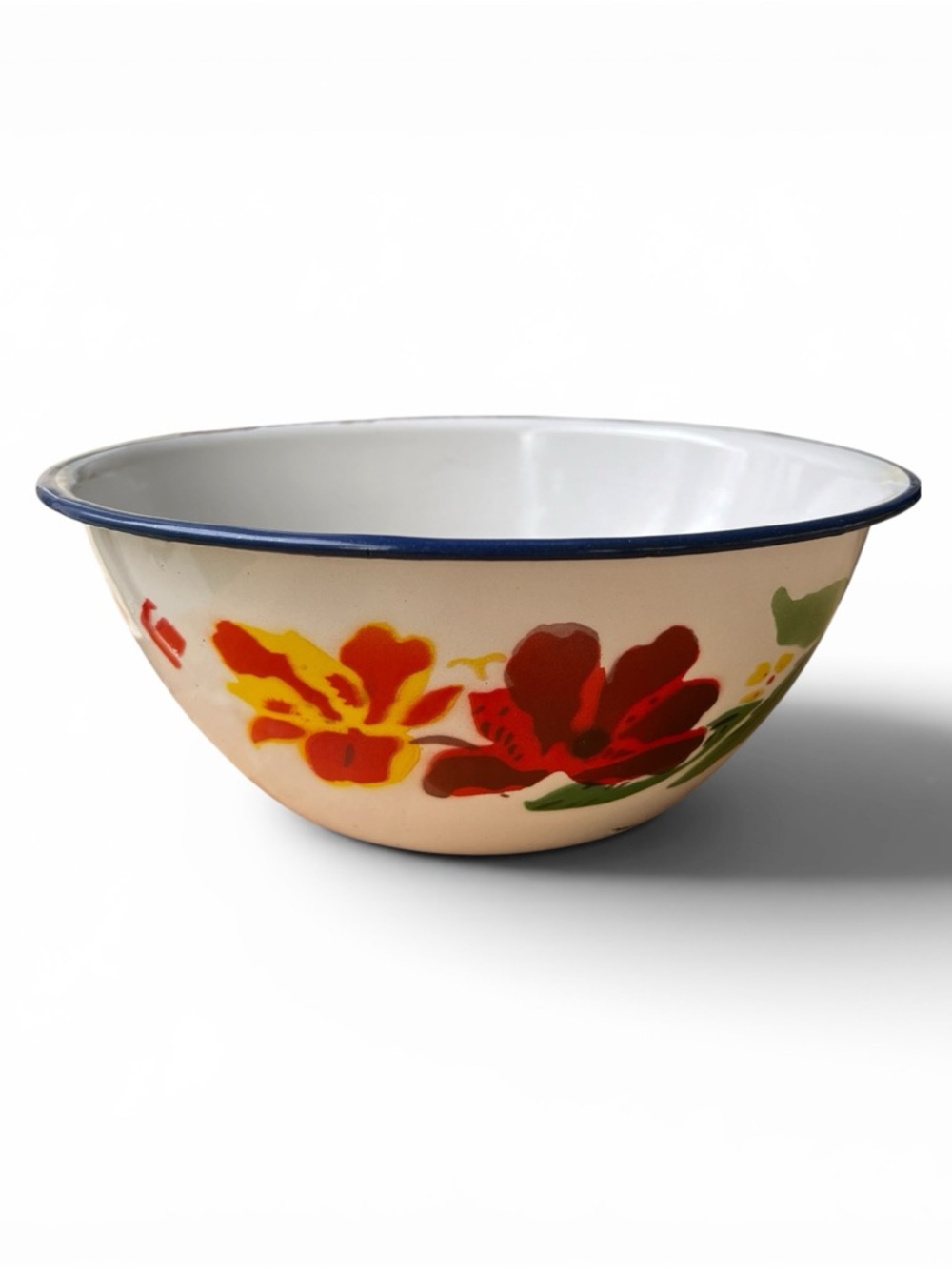 Vintage 9" Floral  Enamelware Serving -Mixing Bowl - Round - Retro Cottagecore